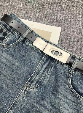 原创小众先锋金属LOGO皮带男女潮流设计感简约百搭可移动扣腰带潮