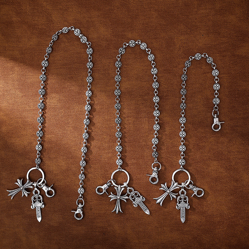 新款个性份量防身金属全宝剑裤链嘻哈防盗十字架复古霸气腰链项链