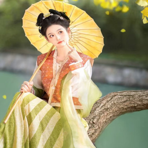 长杆货女郎中式汉服伞黄色长柄伞