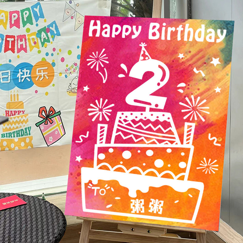 宝宝生日涂鸦画板可撕diy儿童生日快乐涂鸦画板234岁定制生日礼物