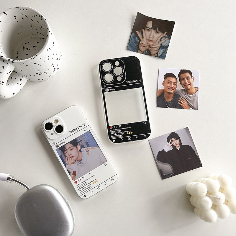 ins风送定制照片苹果15手机壳iphone14promax透明相框硅胶创意保护壳适用12卡套11防摔放相片xsmax男
