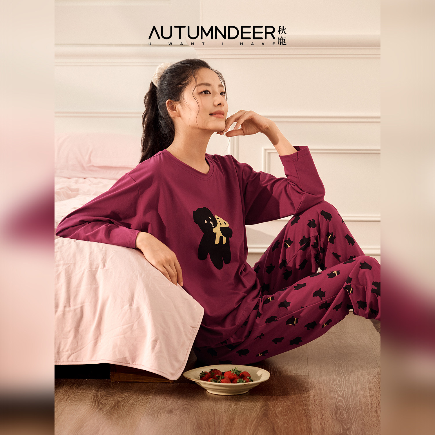 纯棉卡通春秋款长袖女家居服套装图片