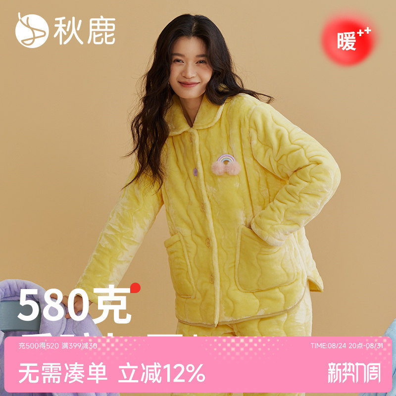 牛奶绒三夹棉扣领女套图片