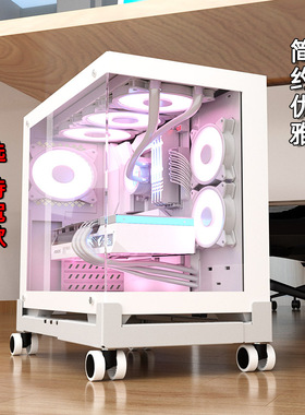 白色金属大型电脑移动托架适用太阳神机箱伸缩调节带刹车轮托盘