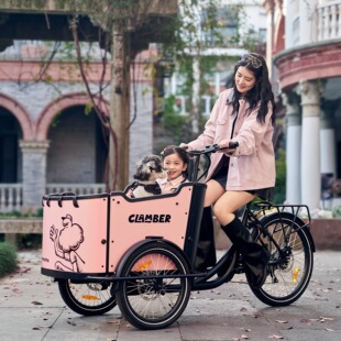 三轮自行车cargobike接送小孩上学载人clamber电助力倒骑大宠物车