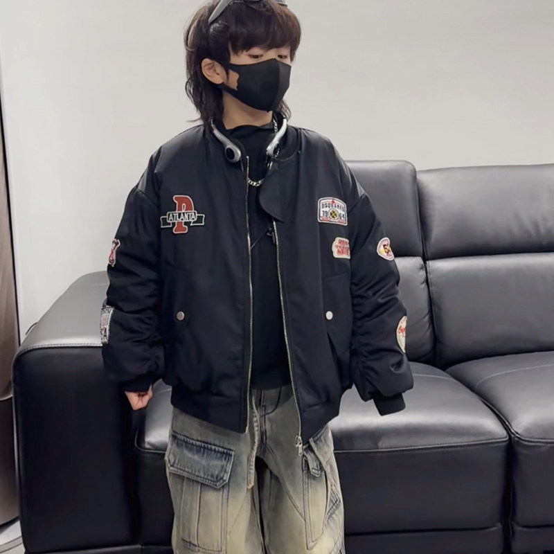 秋冬男女童痞帅炸街加绒棒球服机车服时尚短款飞行服夹克棉衣外套