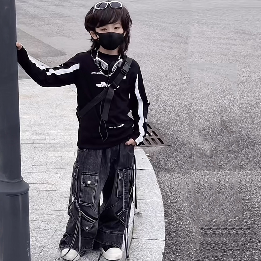 男女童美式复古多口袋工装牛仔裤春秋青少年亲子装街舞宽松阔腿裤,童装/婴儿装/亲子装,裤子,淘宝优惠券,粉丝福利购,淘宝优惠卷