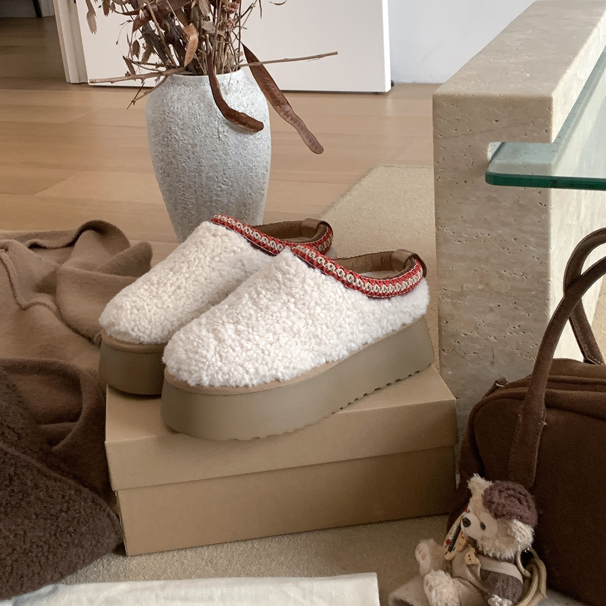 小个子6cm增高包头拖鞋女2025冬新款厚底舒适加绒保暖一脚蹬棉鞋