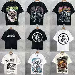 Summer American Trendy Brand Hell Star Fun Graffiti Letter Print Vtg Hip-Hop Loose Short-Sleeved T-Shirt for Men and Women