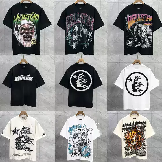 Summer American Trendy Brand Hell Star Fun Graffiti Letter Print Vtg Hip-Hop Loose Short-Sleeved T-Shirt for Men and Women
