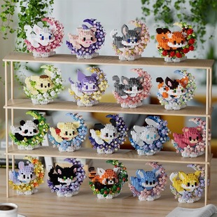 兼容高花前月下卡通月亮熊猫k喵大耳狗益智拼装积木玩具批代发