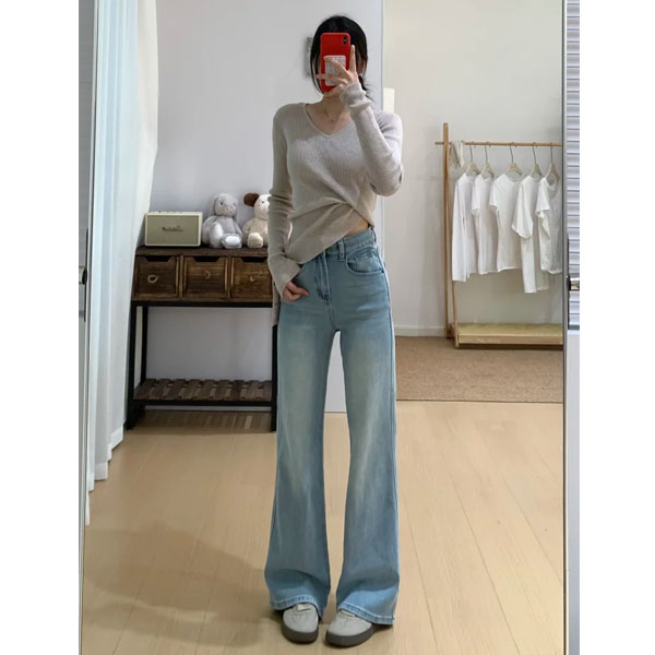 大码加绒加厚窄版阔腿牛仔裤女秋冬胖mm高腰直筒显瘦梨型身材裤子