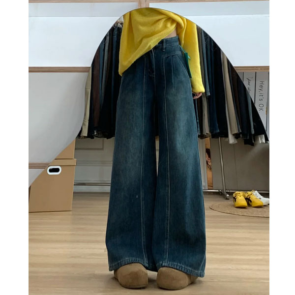 加绒加厚高腰牛仔裤女秋冬季新款阔腿裤大码胖mm梨形身材显瘦裤子