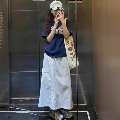 白色工装半身裙女夏季薄款