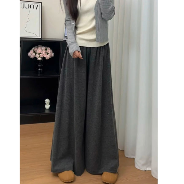 梨型身材灰色糯米裙裤子女秋季新款大码胖mm巨好看显瘦垂感阔腿裤