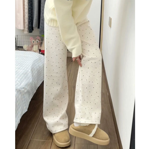 大码波点运动休闲裤女秋冬加绒糯米裤胖mm宽松显瘦慵懒风遛弯裤子,女装/女士精品,大码裤装,淘宝优惠券,粉丝福利购,淘宝优惠卷