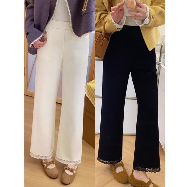 加绒加厚蕾丝花边直筒休闲裤女胖mm冬季新款梨形身材显瘦阔腿裤子,女装/女士精品,大码裤装,淘宝优惠券,粉丝福利购,淘宝优惠卷