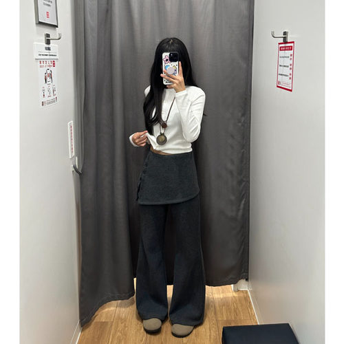 大码加绒微喇休闲裤女冬季爆款流行新款胖mm显瘦假两件屁帘喇叭裤