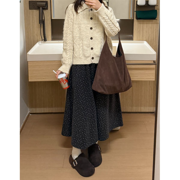 复古碎花毛呢半身裙女高腰遮胯遮肉大码胖mm显瘦长裙秋冬A字伞裙