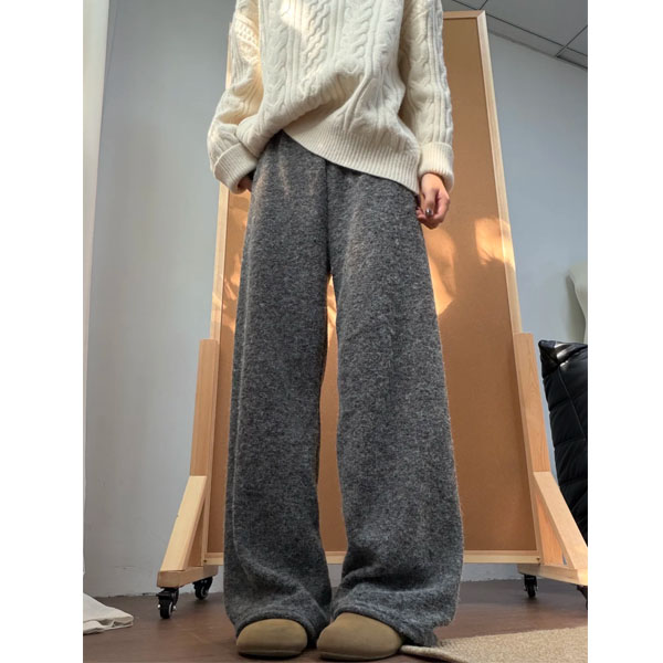 秋冬加厚毛呢阔腿裤女胖妹妹大码梨形身材高腰慵懒宽松羊毛直筒裤