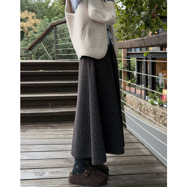 深灰色碎花毛呢裙秋冬新款胖mm遮胯显瘦梨型身材a字半身裙中长款