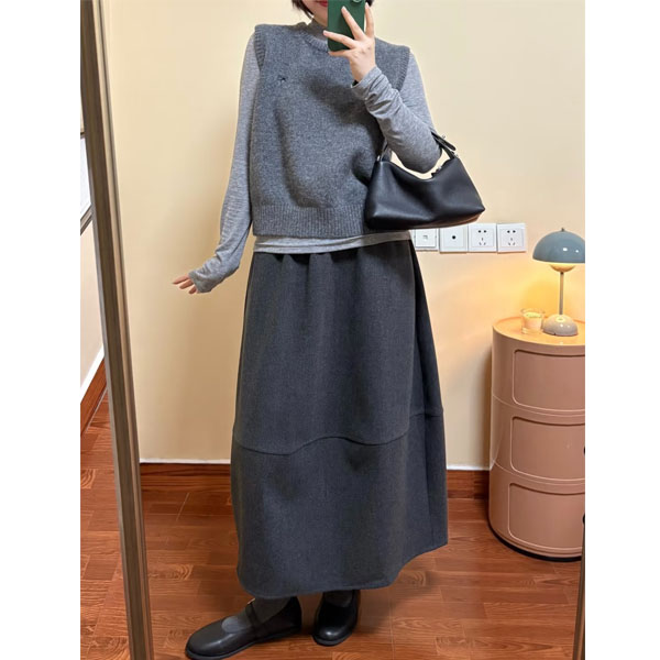 毛呢花苞半身裙女秋冬胖妹妹大码梨形身材高腰遮胯a字中长款伞裙