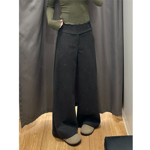 美式灰色加绒加厚阔腿裤女新款2026流行爆款排扣设计感毛呢西装裤,女装/女士精品,大码裤装,淘宝优惠券,粉丝福利购,淘宝优惠卷