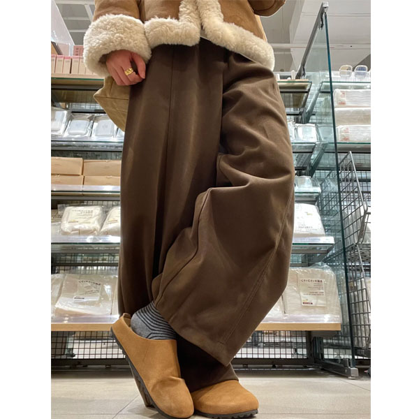 咖色加绒加厚弯刀毛呢阔腿裤子女胖mm秋冬休闲直筒今年流行梧桐裤