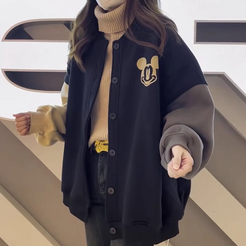 加绒加厚卫衣棒球服女冬季新款