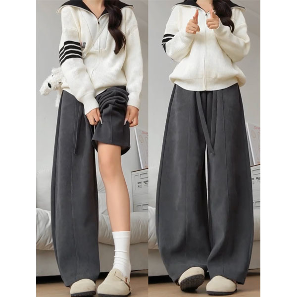 慵懒风裤子女秋冬加绒卫裤2025新款今年流行显瘦阔腿弯刀运动裤子