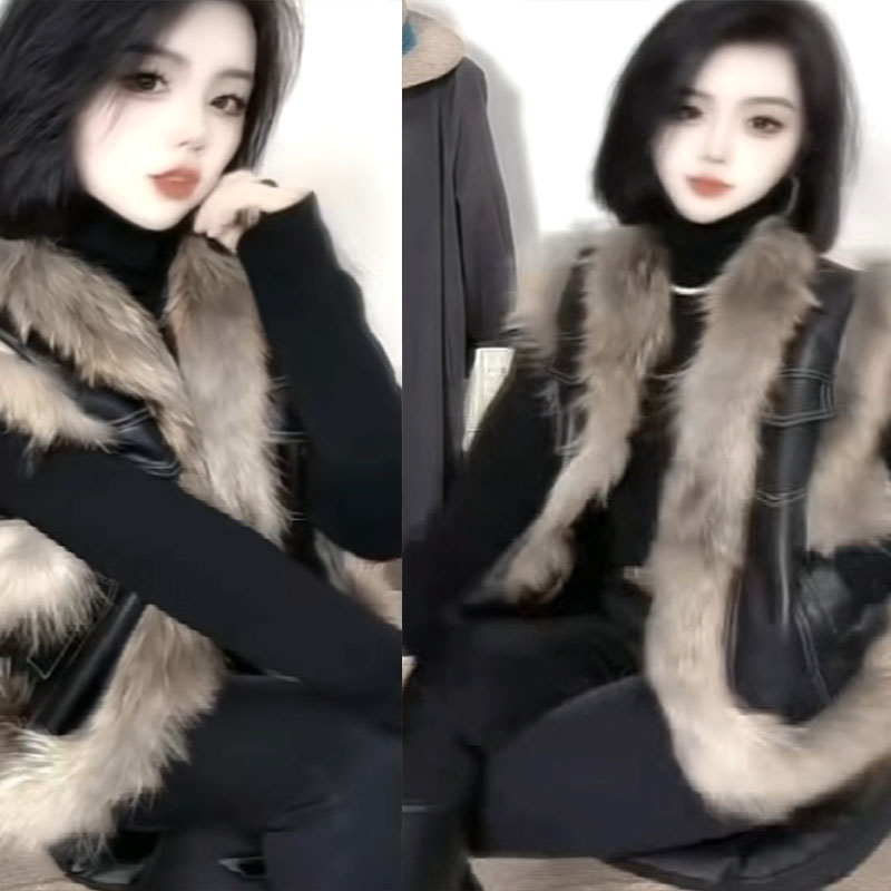 百搭时尚拼毛一体加厚百搭马甲女