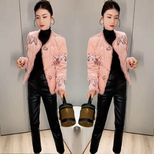 2024冬季小个子网红爆款名媛羽绒棉服女新款重工刺绣亮片显瘦棉衣