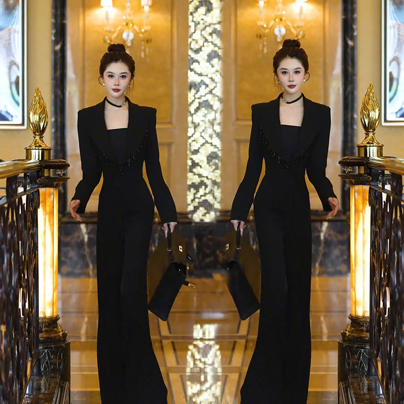 高腰长裤流苏西服阔腿连体裤女装