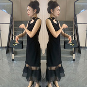 法式 高级感蕾丝拼接背心裙 黑色气质收腰显瘦小香风连衣裙女夏时尚