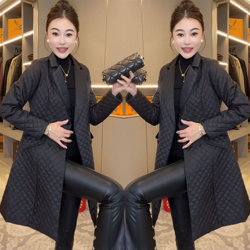 气质长款宽松夹棉大衣洋气休闲