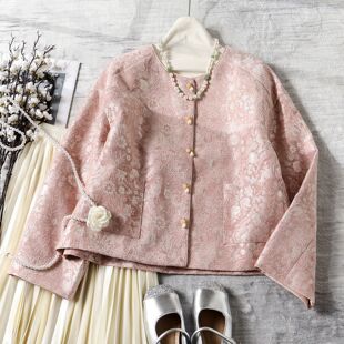 南油女装提花植绒薄款外套女春秋新中式国风上衣气质高贵唐装