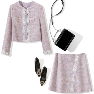 新款 车花半裙两件套裙装 女装 车花上衣 圆领长袖 深圳南油2025秋装