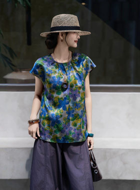 49178桑蚕丝真丝香云纱短袖女上衣夏薄款轻奢高级感超火减龄衬衫