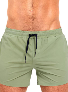 男士沙滩裤夏季可下水速干三分裤防尴尬纯色休闲温泉游泳运动短裤