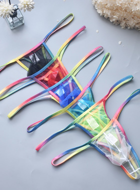 男士透明丁字裤 男生低腰性感单丁内裤纯欲风情趣网纱镂空细带t裤