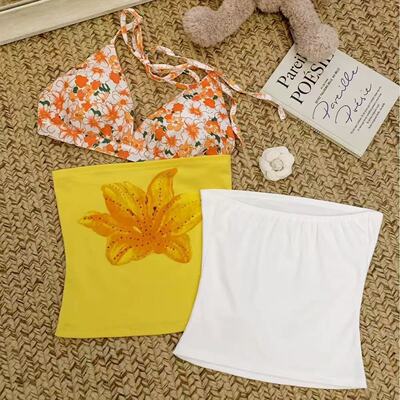 夏季纯欲挂脖吊带抹胸两件套