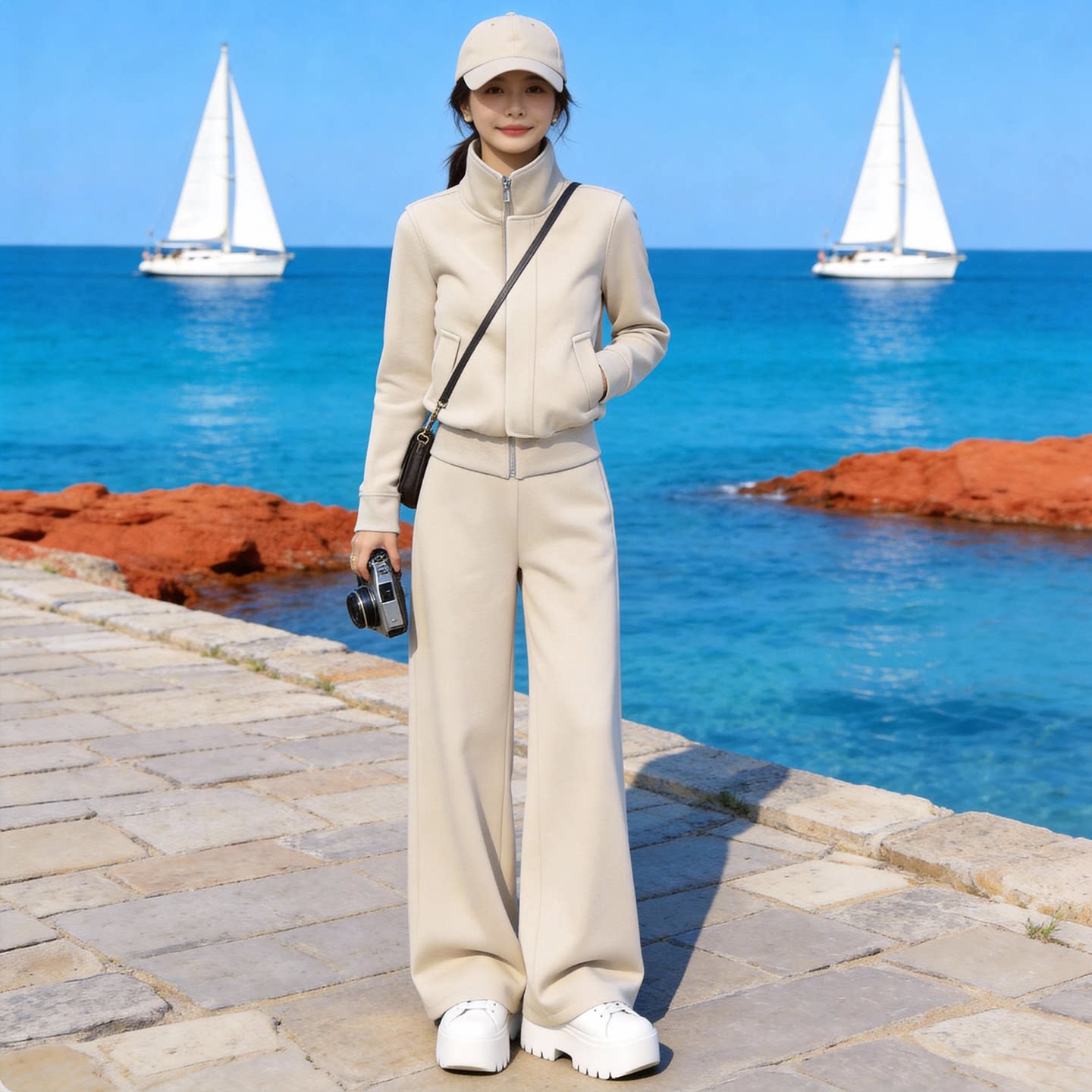 2026春高领卫衣直筒裤运动套装女