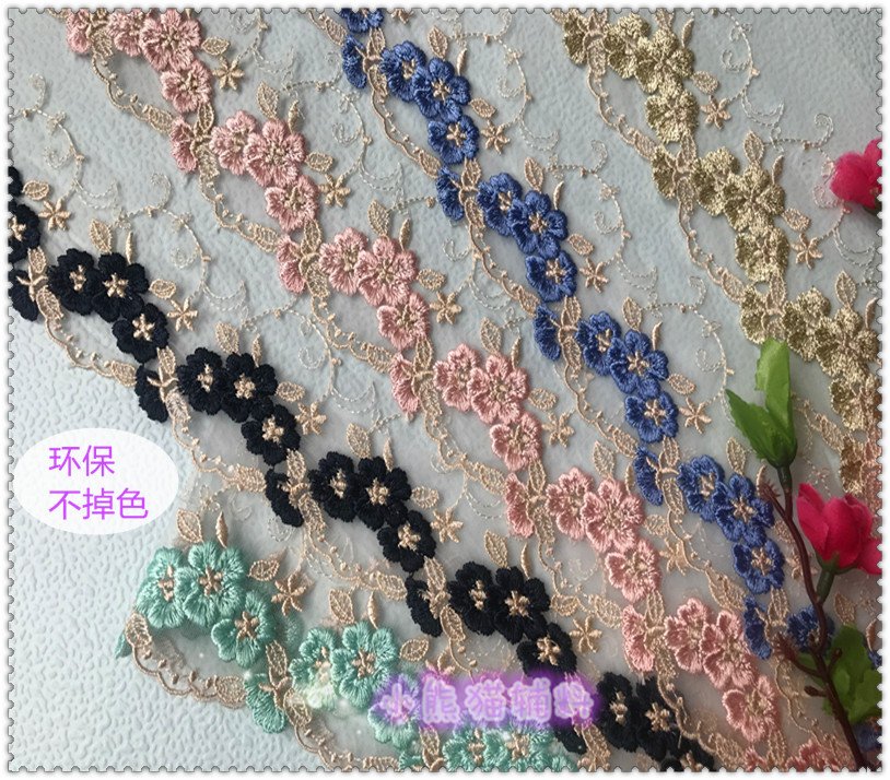 新品彩色网纱刺绣花边芭比娃娃蕾丝边手工diy服装婚纱辅料1029944