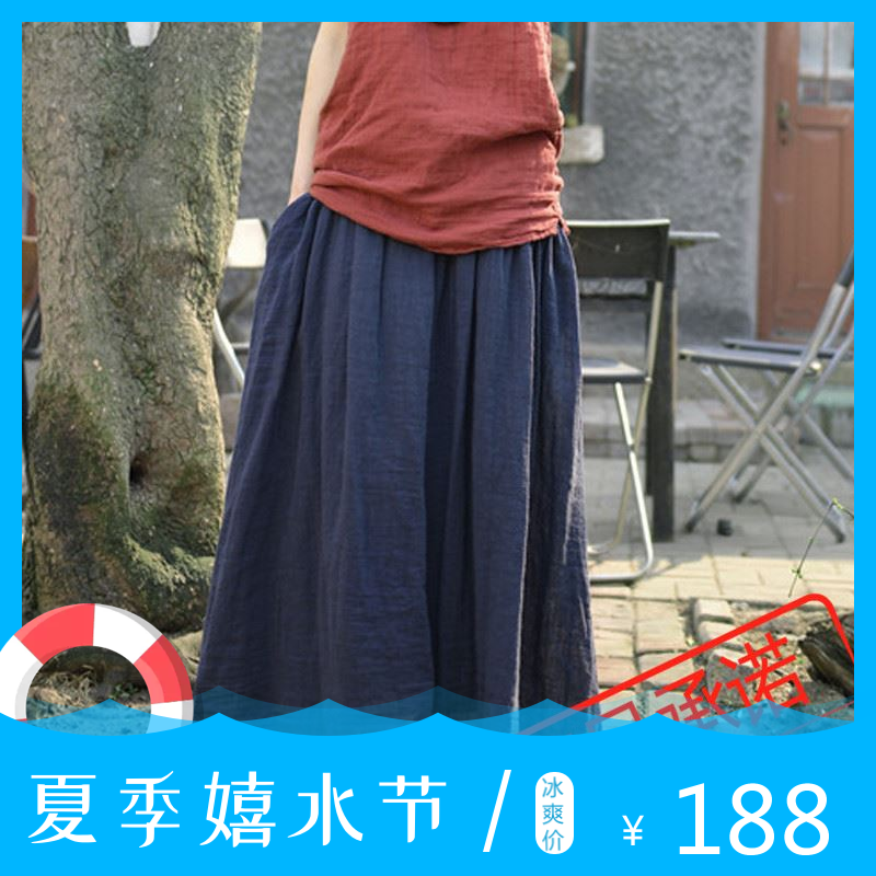 2019夏女装新款文艺松紧系带宽松纯色棉麻半身长裙子在类目 女装/女士精品, 大码女装中 - 来自Buy2taobao.com提供专业的淘宝代购服务