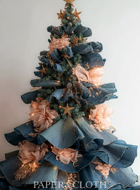 PAPER&CLOTH蓝色纹理布2025款圣诞树酒店服装店橱窗商业美陈道具