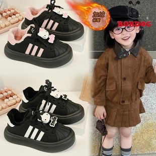 巴布豆女童加绒板鞋秋冬季新款儿童贝壳头二棉男童鞋子轻便运动鞋