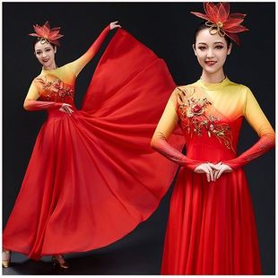 灯火里 中国舞蹈长裙女开场舞大摆裙大气现代歌伴舞连衣裙演出服