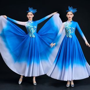 开场舞大摆裙灯火大气飘逸舞蹈扇子舞歌伴舞演出服现代长裙古典舞