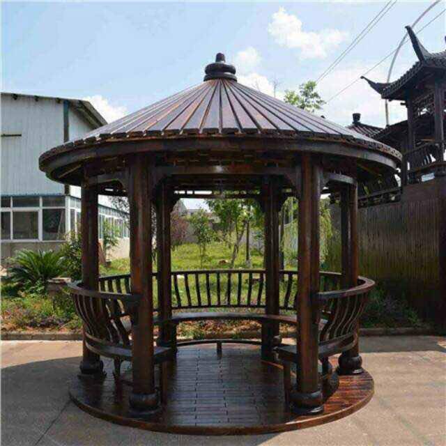 厂家直销凉亭防腐木碳化木 户外凉亭庭院子花园景观圆亭斗笠凉亭