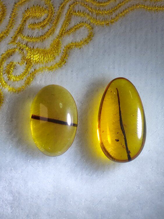 "横竖有财"植物戒面对名琥堂天然缅甸琥珀化石收藏